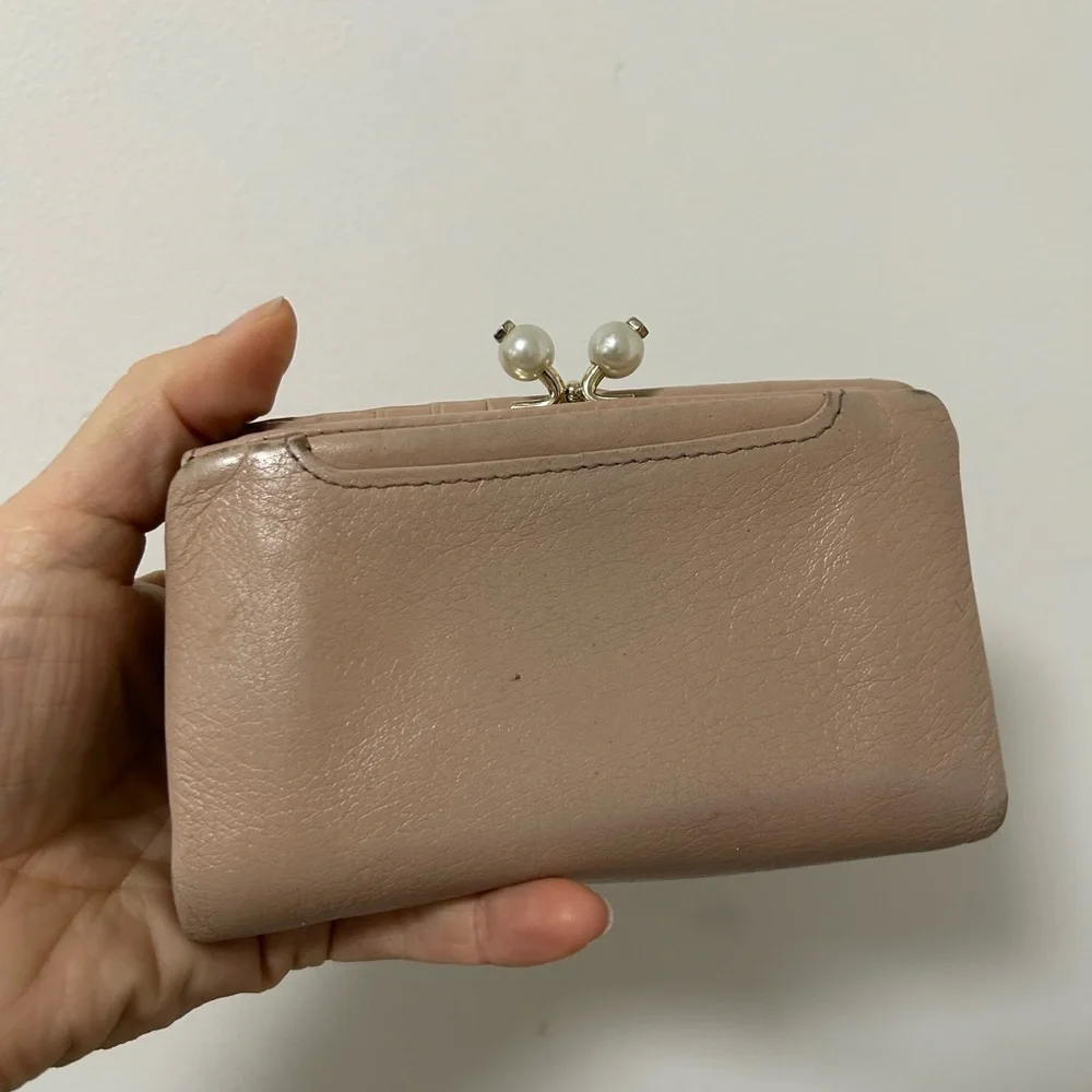 Lanvin‎ Women's Beige Leather Card Wallet Dusty Pink Gusseted